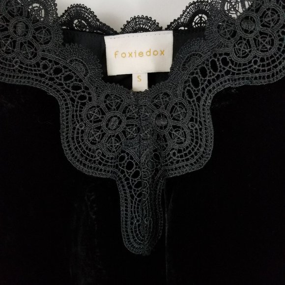 Foxiedox Black Velvet Lace Trim Midi Slip Dress - Picture 3 of 9